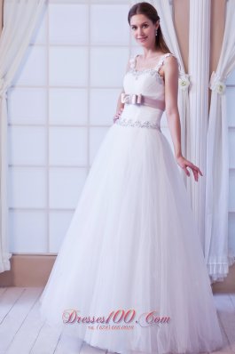 Beading Tulle Belt Colored Wedding Dress With Straps