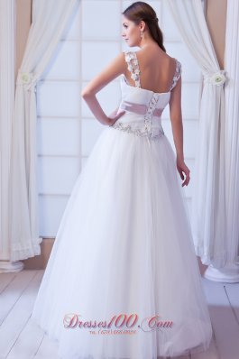 Beading Tulle Belt Colored Wedding Dress With Straps