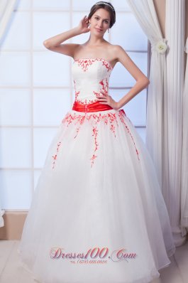 Colored Appliques Organza A Line Strapless Wedding Dress