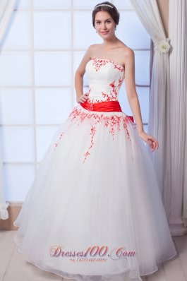 Colored Appliques Organza A Line Strapless Wedding Dress