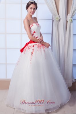 Colored Appliques Organza A Line Strapless Wedding Dress