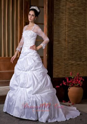 Taffeta Appliques Court Wedding Gowns With Sleeves