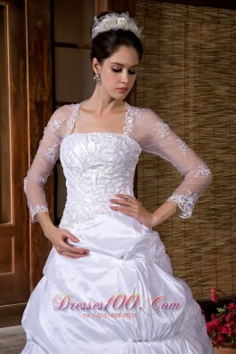 Taffeta Appliques Court Wedding Gowns With Sleeves