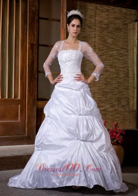 Taffeta Appliques Court Wedding Gowns With Sleeves