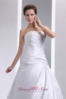 Ruched Taffeta Appliques Chapel Train Wedding Dress