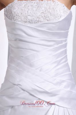 Ruched Taffeta Appliques Chapel Train Wedding Dress