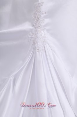 Ruched Taffeta Appliques Chapel Train Wedding Dress