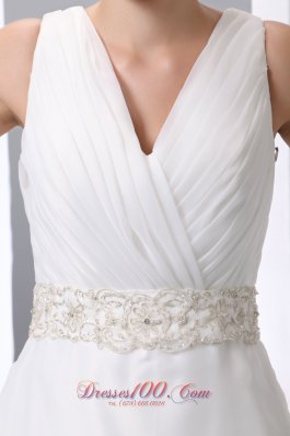 V Neck Beading Ruched Court Wedding Bridal Dresses