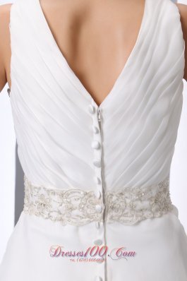 V Neck Beading Ruched Court Wedding Bridal Dresses