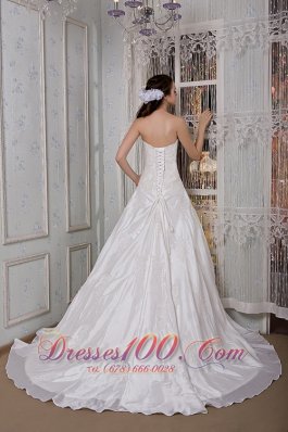 Hand Made Flower Appliques Brush Wedding Dress