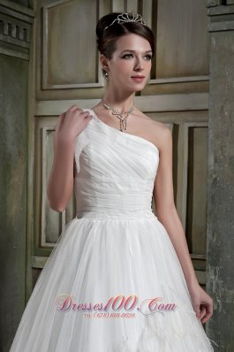 Feather One Shoulder Court Train Wedding Dresses