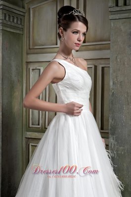 Feather One Shoulder Court Train Wedding Dresses