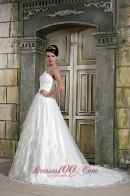 Feather One Shoulder Court Train Wedding Dresses