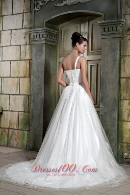 Feather One Shoulder Court Train Wedding Dresses