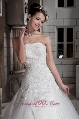 Beading Strapless Ball Gown Court Train Wedding Dress