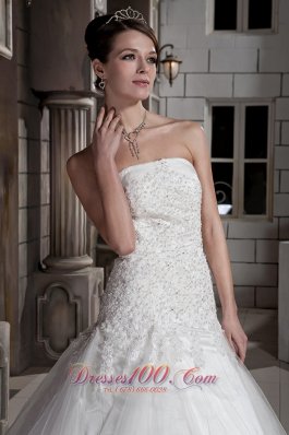 Beading Strapless Ball Gown Court Train Wedding Dress