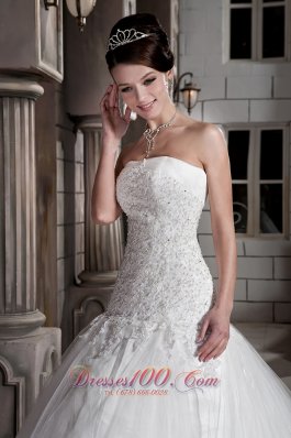 Beading Strapless Ball Gown Court Train Wedding Dress