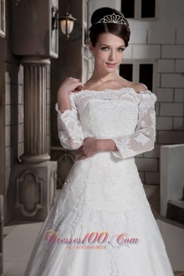 Off The Shoulder Appliques Brush Sleeves Wedding Dress