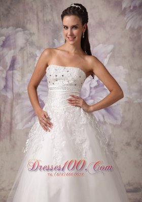 Strapless Beading Tulle Beach Wedding Dress A Line