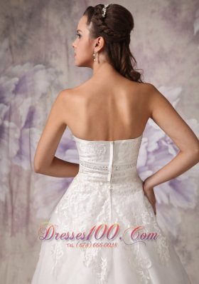 Strapless Beading Tulle Beach Wedding Dress A Line