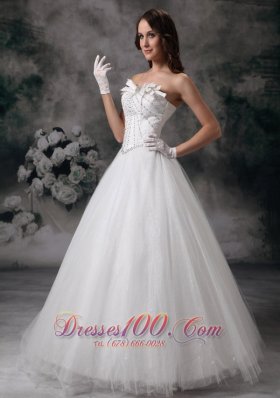 Tulle Beaded Strapless Bridal Gown Wedding Dress