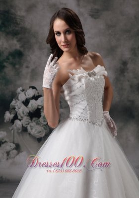 Tulle Beaded Strapless Bridal Gown Wedding Dress