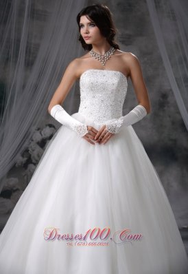 Beaded Tulle Ball Gown Strapless Wedding Gowns