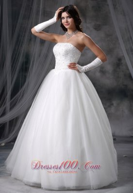 Beaded Tulle Ball Gown Strapless Wedding Gowns