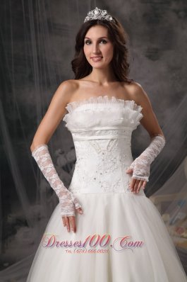 Strapless Organza Beading Lace Wedding Dress