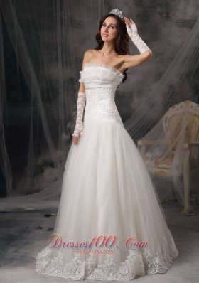 Strapless Organza Beading Lace Wedding Dress