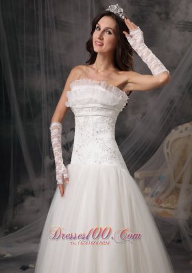 Strapless Organza Beading Lace Wedding Dress