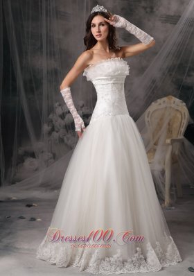 Strapless Organza Beading Lace Wedding Dress