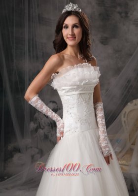 Strapless Organza Beading Lace Wedding Dress