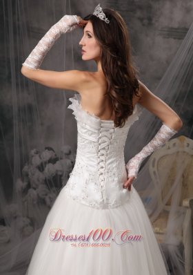 Strapless Organza Beading Lace Wedding Dress