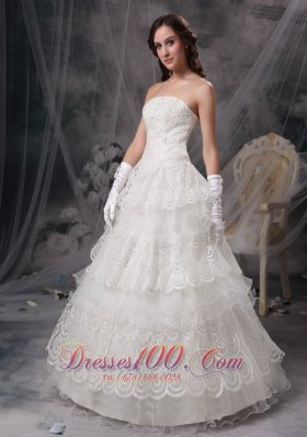 Layers Lace Strapless Wedding Dress