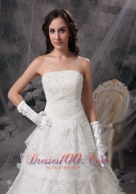 Layers Lace Strapless Wedding Dress