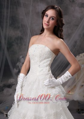 Layers Lace Strapless Wedding Dress