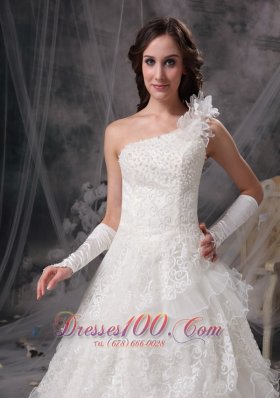 One Shoulder Lace Wedding Dress For Brides