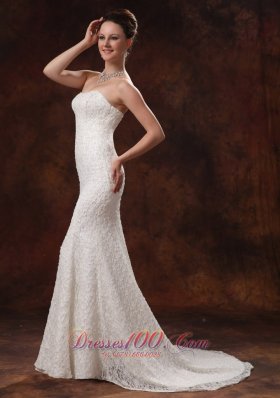 Mermaid Brush Train Lace Bridal Wedding Dress