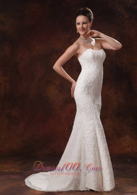 Mermaid Brush Train Lace Bridal Wedding Dress