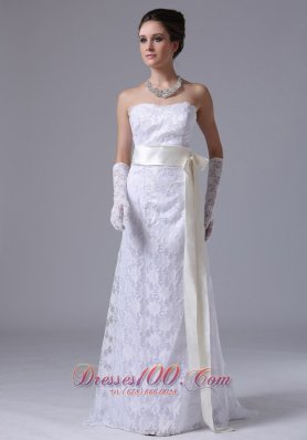 Lace Strapless Sweep Wedding Dress Sashed For Spring