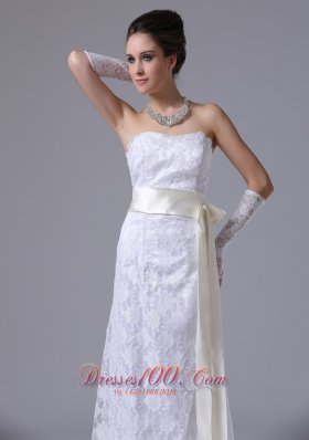 Lace Strapless Sweep Wedding Dress Sashed For Spring