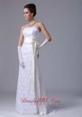 Lace Strapless Sweep Wedding Dress Sashed For Spring