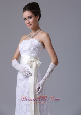 Lace Strapless Sweep Wedding Dress Sashed For Spring