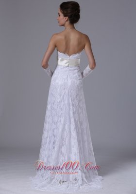 Lace Strapless Sweep Wedding Dress Sashed For Spring