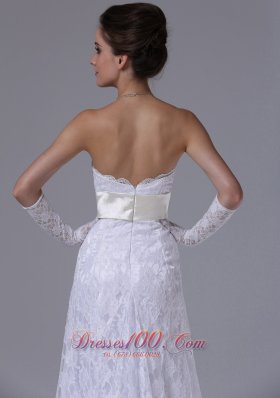 Lace Strapless Sweep Wedding Dress Sashed For Spring