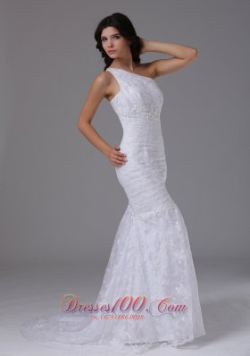 One Shoulder Mermaid Brush Lace Wedding Bridal Dress