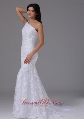 One Shoulder Mermaid Brush Lace Wedding Bridal Dress