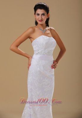 Beaded Lace Strapless Brush Wedding Dress