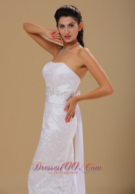 Beaded Lace Strapless Brush Wedding Dress